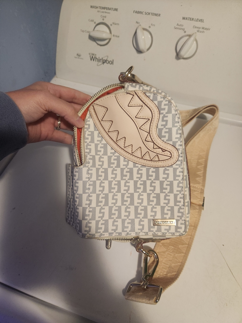 Sprayground Shark Bite Mini Backpack Crossbody - White & Beige